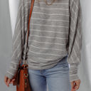 Gray Stripe Large Bella Stripe Dolman Sleeve Top