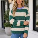 Green Stripe Medium Bianca Drop Shoulder Pullover Sweater