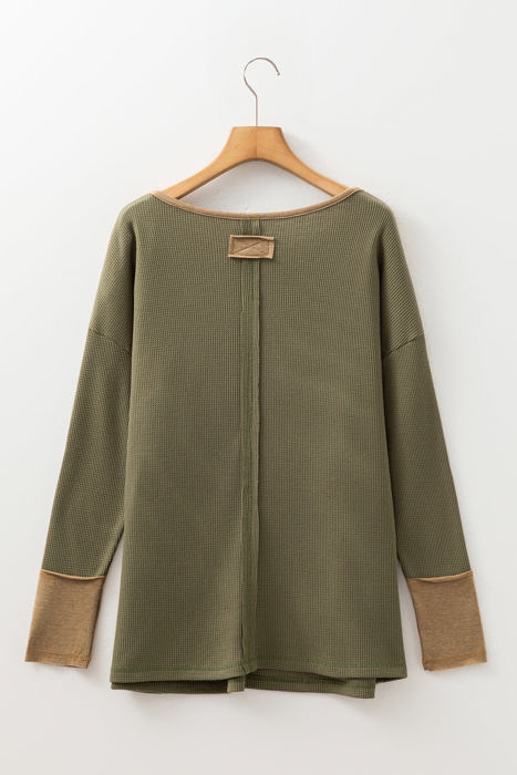 Blake Waffle Textured Tunic Henley Top with Slits