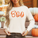  Boo Knitted Pattern Ribbed Edge Sweater