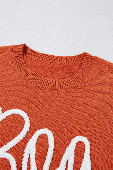 Boo Knitted Pattern Ribbed Edge Sweater