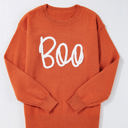 Orange Large Boo Knitted Pattern Ribbed Edge Sweater