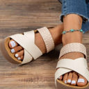  Braided Detail Criss Cross Platform Slippers