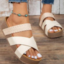 Beige Size 8 Braided Detail Criss Cross Platform Slippers