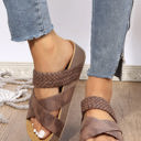 Brown Size 10 Braided Detail Criss Cross Platform Slippers