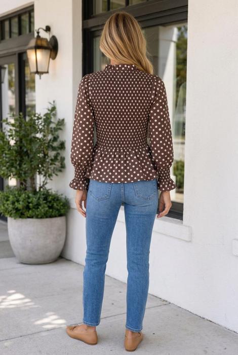 Briana Shirred Ruffle Hem Blouse