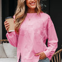 Bonbon Small Brianna Lace Bow Embroidered Exposed Seam Sweatshirt