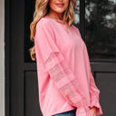  Brielle Lace Ruffled Sleeve Patchwork Loose Sweatshirt