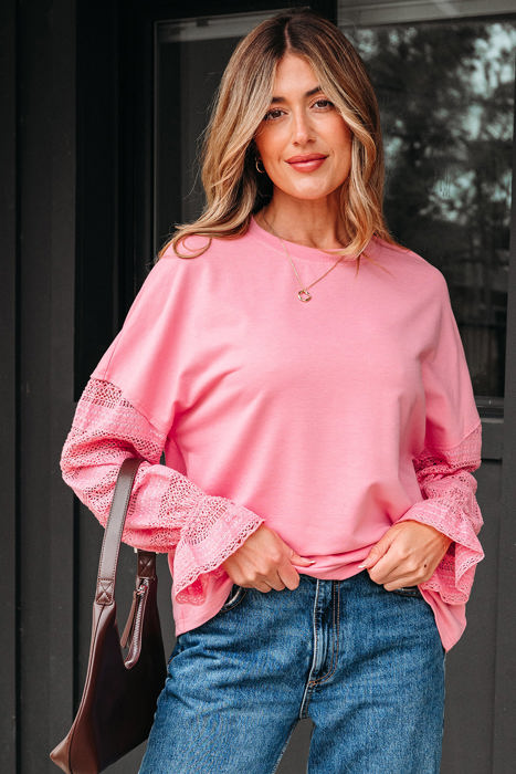Brielle Lace Ruffled Sleeve Patchwork Loose Sweatshirt
