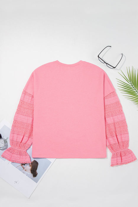 Brielle Lace Ruffled Sleeve Patchwork Loose Sweatshirt