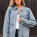 Myosotis XL Brooklyn Scallop Trim Button Up Denim Jacket