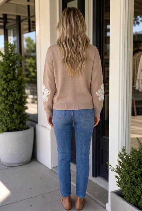 Brynly Patchwork Ribbed Trim Sweater