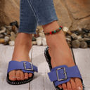 Black Size 8 Buckled Strap Flat Chic Slippers