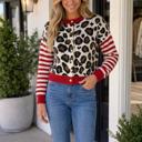 White Large Cailee Striped Sleeves Cropped Cardigan