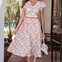 Pink XL Callie Sleeve Elegant Midi Dress