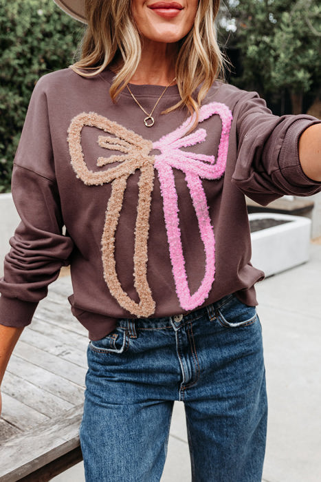 Callie Terry Bow Pattern Drop Shoulder Sweatshirt