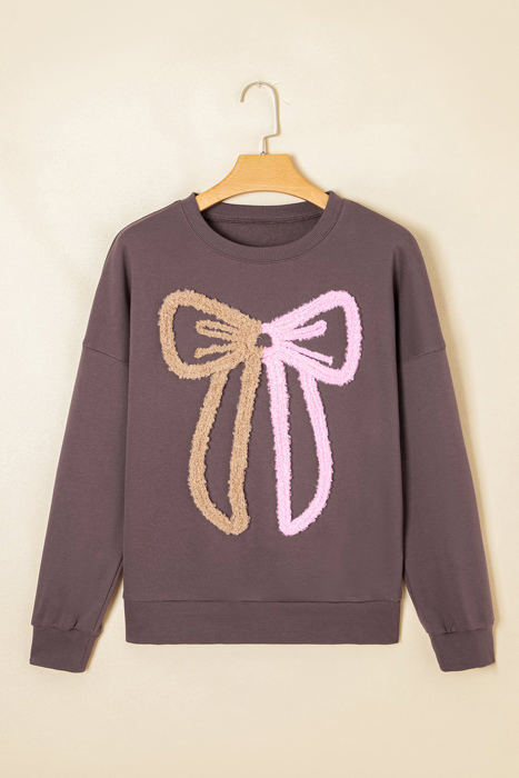 Callie Terry Bow Pattern Drop Shoulder Sweatshirt