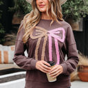 Dark Khaki Small Callie Terry Bow Pattern Drop Shoulder Sweatshirt