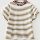 Khaki Stripe Small Camilla Patchwork Loose T Shirt