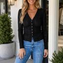 Black Large Camryn Front Fit Blouse Long Sleeve Top