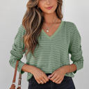 Green Stripe Large Capri Stripe Stretchy Long Sleeve Top