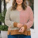 Brown Stripe 3X Carmen Long Sleeve Blouse Long Sleeve PLUS Top