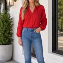 Fiery Red Small Carol Sleeve Front Shirt Long Sleeve Top