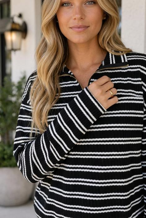 Carol Zip Collar Long Sleeve Top