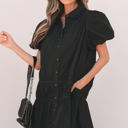  Cassidy Button Down Puff Sleeve Ruffle Hem Dress