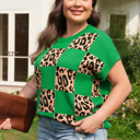  Cattleya Checkered Short Sleeve PLUS Sweater