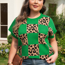 Green 3X Cattleya Checkered Short Sleeve PLUS Sweater