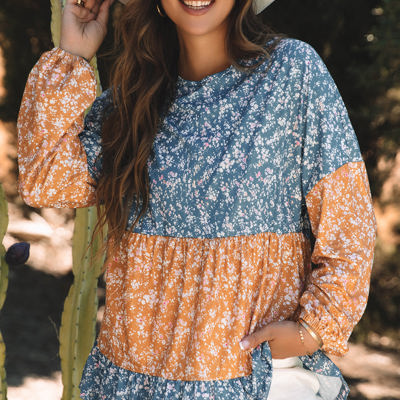 Cecilia Floral Ruffled Hem Round Neck Blouse