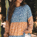  Cecilia Floral Ruffled Hem Round Neck Blouse