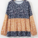  Cecilia Floral Ruffled Hem Round Neck Blouse