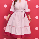  Charlee Hem Pinstriped Midi PLUS Dress