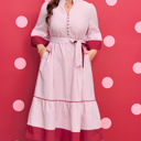 Red Stripe XXXXL Charlee Hem Pinstriped Midi PLUS Dress