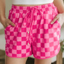 Rose Large Checkered Drawstring Casual Shorts