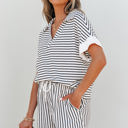  Chloe Stripe V Neck Tee Short Set