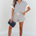  Chloe Stripe V Neck Tee Short Set