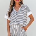 Black Stripe Large Chloe Stripe V Neck Tee Short Set