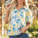  Claira Floral Puff Short Sleeve Blouse