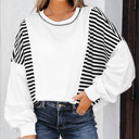 White Stripe XL Clare Contrast Stitching Oversize Sweatshirt