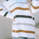 White Small Cora Striped Popcorn Knit Sweater