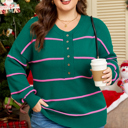 Green Stripe XXXXL Coraline Half Drop Shoulder PLUS Sweater