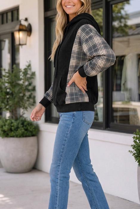 Cynthiah Sleeve Drawstring Hooded Sweatshirt