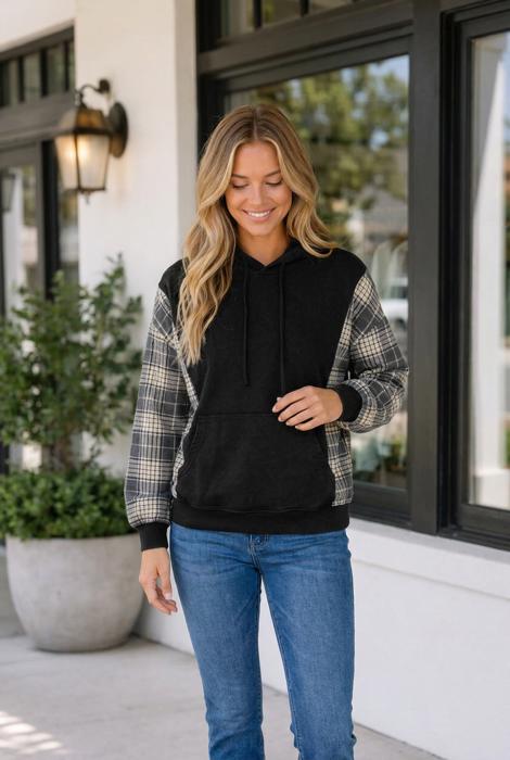 Cynthiah Sleeve Drawstring Hooded Sweatshirt