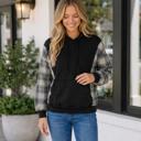 Black Large Cynthiah Sleeve Drawstring Hooded Sweatshirt