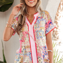  Deborah Print Short Sleeve Blouse