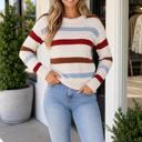 Beige Stripe Large Delaneee Heathered Knit Sweater