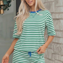 Green Stripe Small Delaney Casual Terry Lounge Set